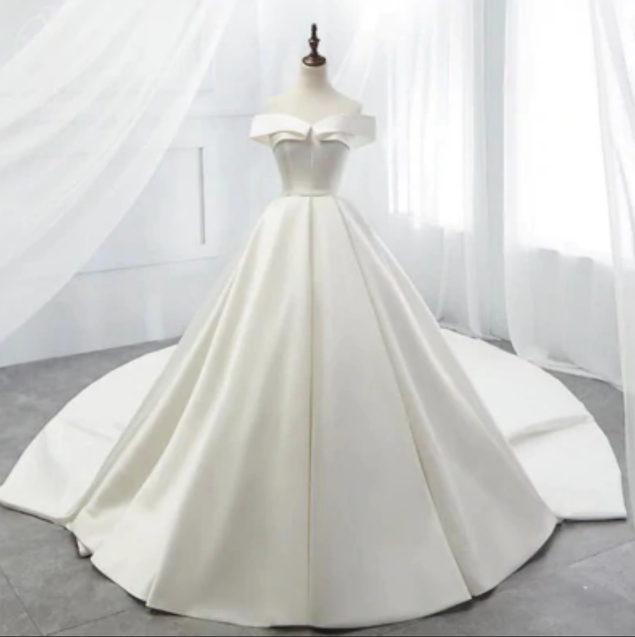White Off Shoulder Satin Long Prom Dress Evening Dress Ss708