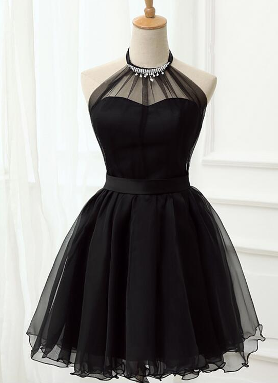 Chic Black Mesh Halter Neck Party Dress