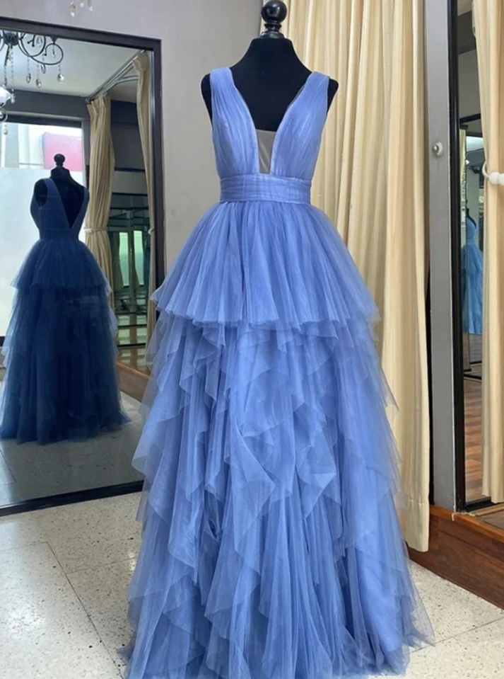 Blue Prom Dresses Long Hand Made Formal Evening Dresses Ss789