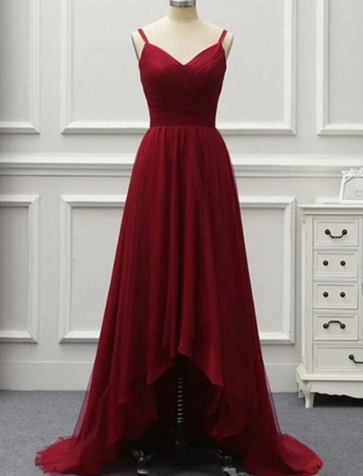 Red Prom Dresses High Low Sweetheart Simple Tulle Evening Dress Ss791