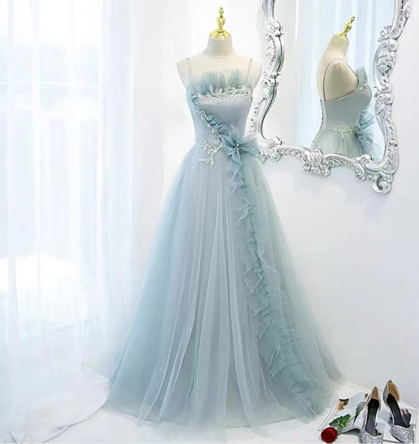 Light Blue Party Dress Sweet Prom Dress Spaghetti Strap Evening Dress Ss863