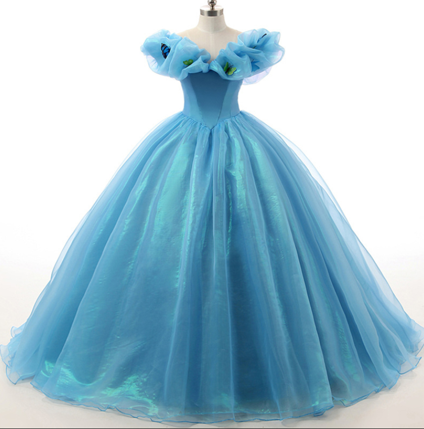 Style Blue Ball Gown Quinceanera Dresses Floor-length V-neck Organza Quinceanera Dress Ss864