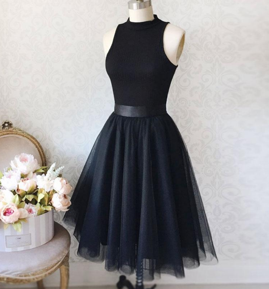 Black Tulle Simple Short Prom Dress, Black Homecoming Dress Ss870