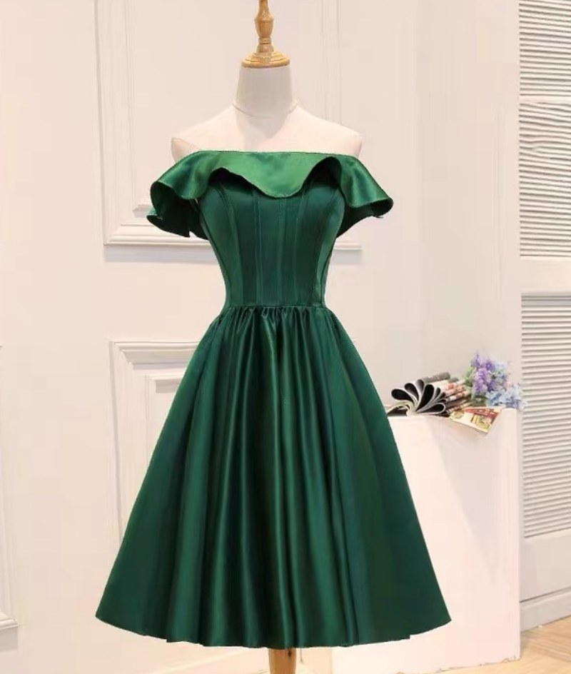 Green High Quality Satin Homecoming Dres Off Shoulder Party Gown Custom Made Ss884