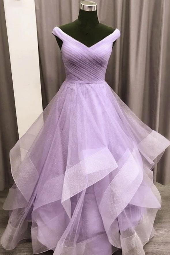 Purple Tulle Long A Line Prom Dress Evening Dress Ball Gown Ss889