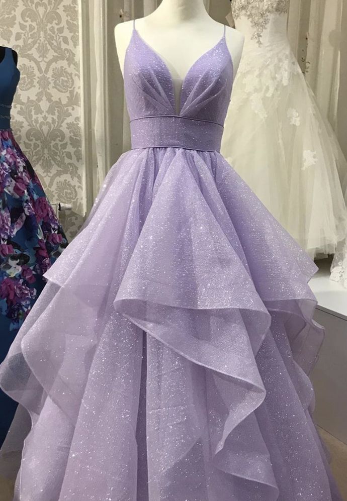Glittery Lavender Layered Tulle Party Dress