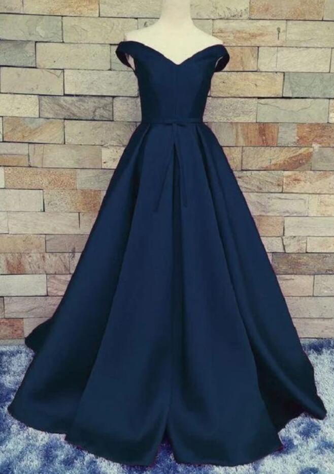 Navy Blue Prom Dress Ball Gown Long Evening Dress Off Shoulders Formal Dress Ss895