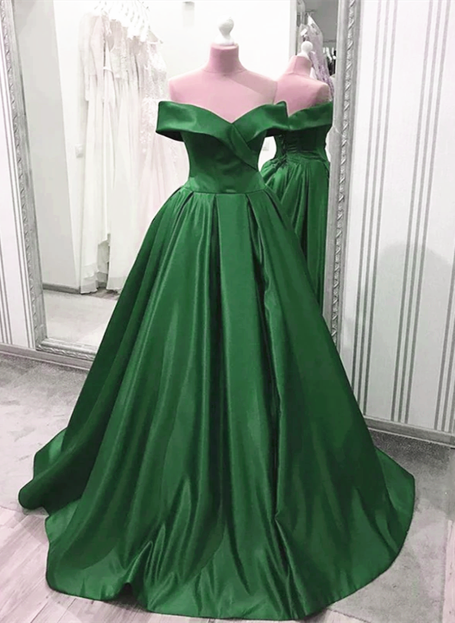 Green Satin Sweetheart Long Prom Dress, A-line Party Dress Ss978