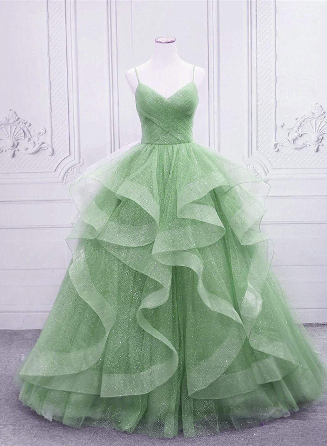 Tulle Long Formal Dress Party Dress, Green Evening Dress Hand Made Custom Ss998