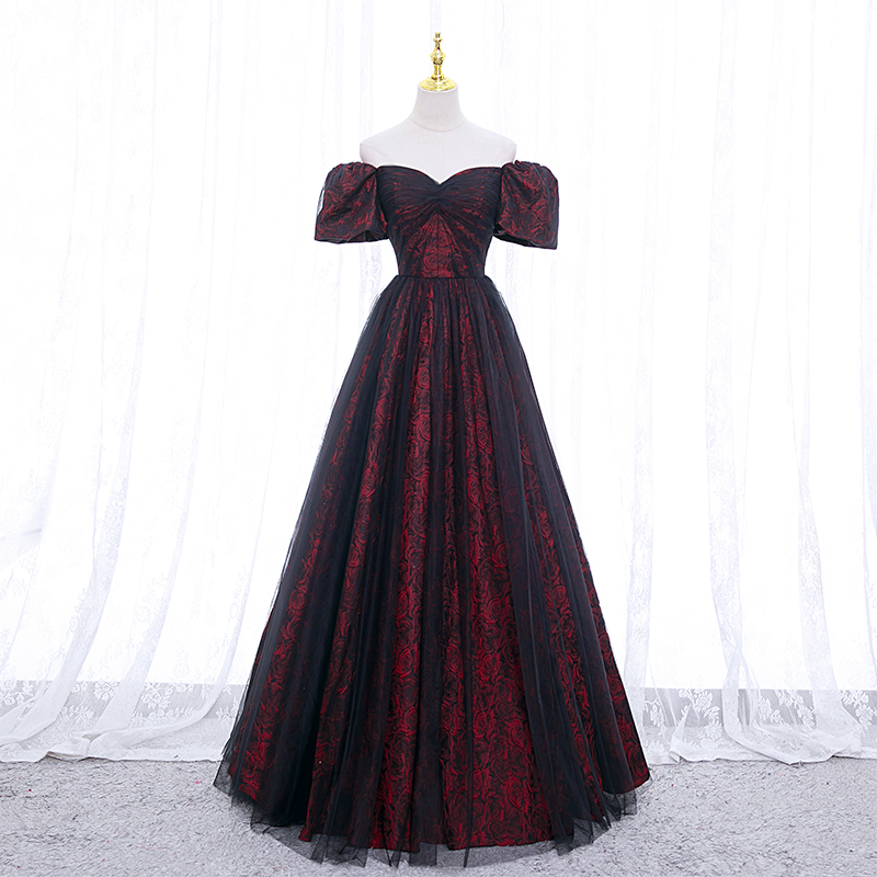 Off-Shoulder Gothic Black Red Evening Gown