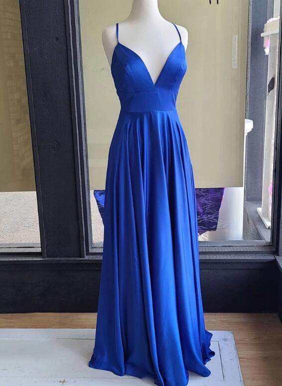Simple Blue Long Straps Party Dress Prom Dress Hand Made Blue Evening Dress Sa125