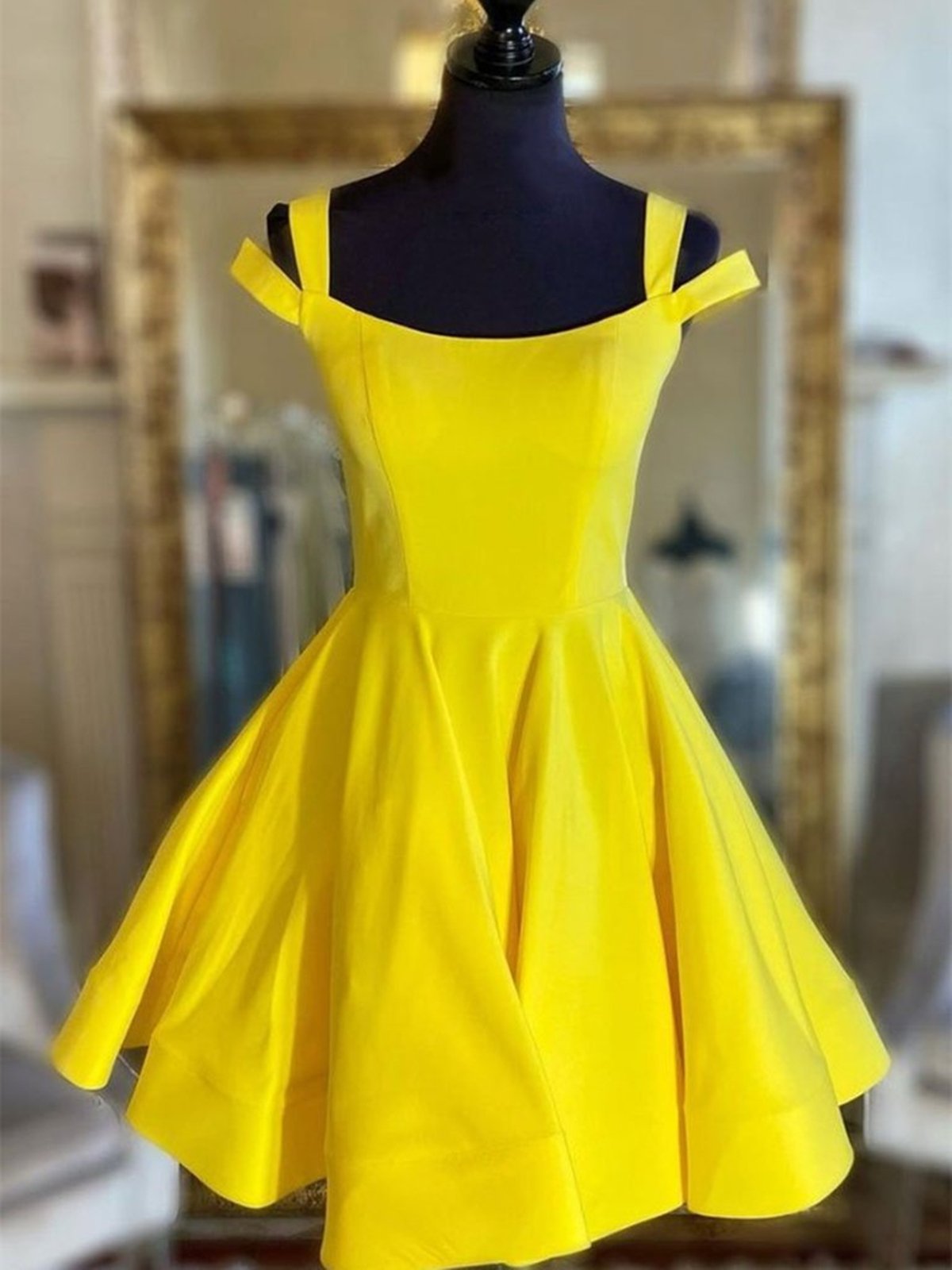 slim fit dress slacks Yellow Fit And Flare Dress Poplin Mini main image 1