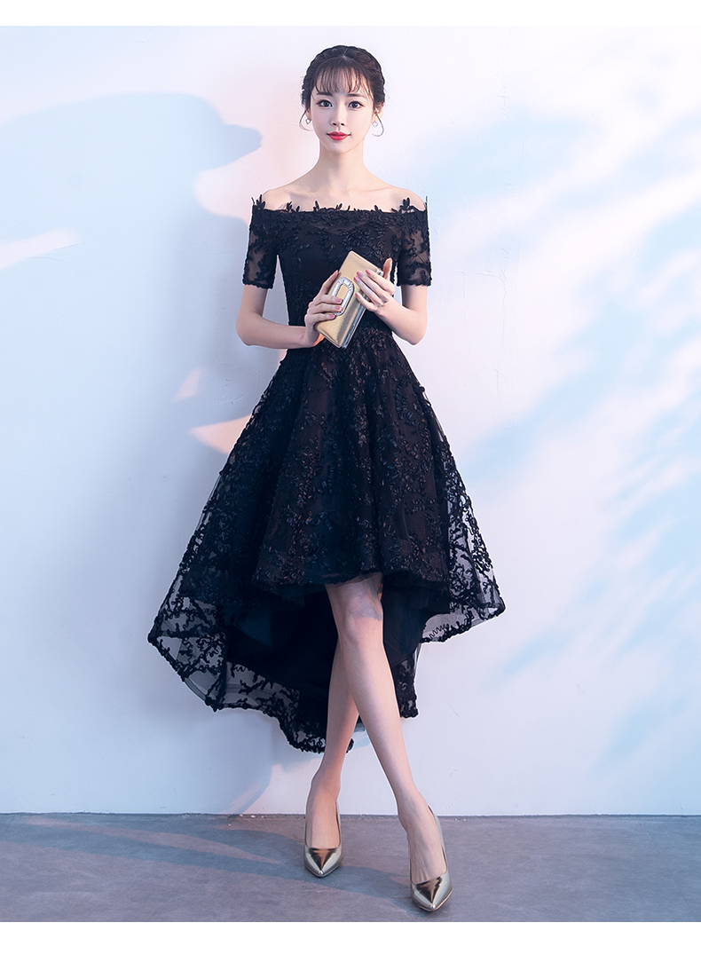 Off Shoulder Lace High-low Black Dress
