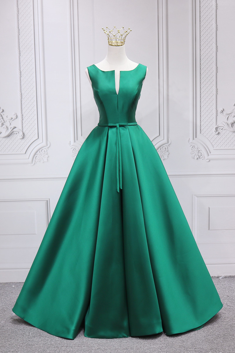 jersey a line dress Mori Lee Matte Larissa Satin A-Line Prom Dress In Emerald – elanclitheroe main image 1