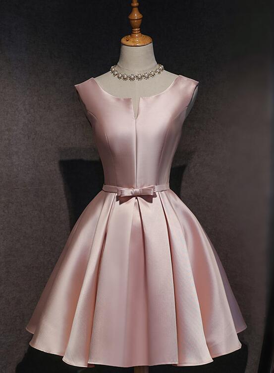 Pink Satin Cute Knee Length Party Dress Pink Homecoming Dress Graduation Dress Sa311