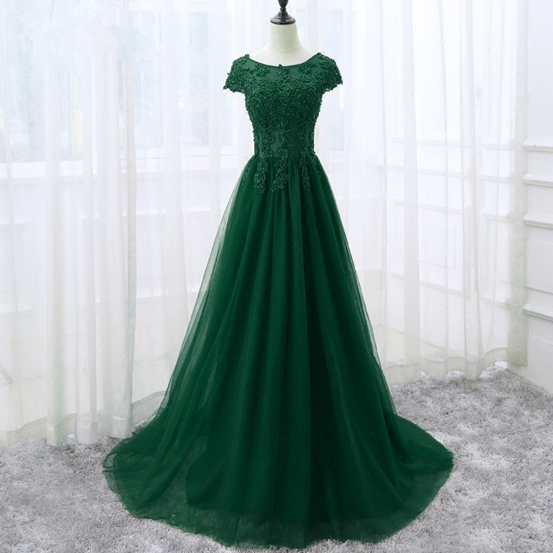 Elegant A-line Dark Green Party Dress Hand Made Custom Long Prom Dress Sa325
