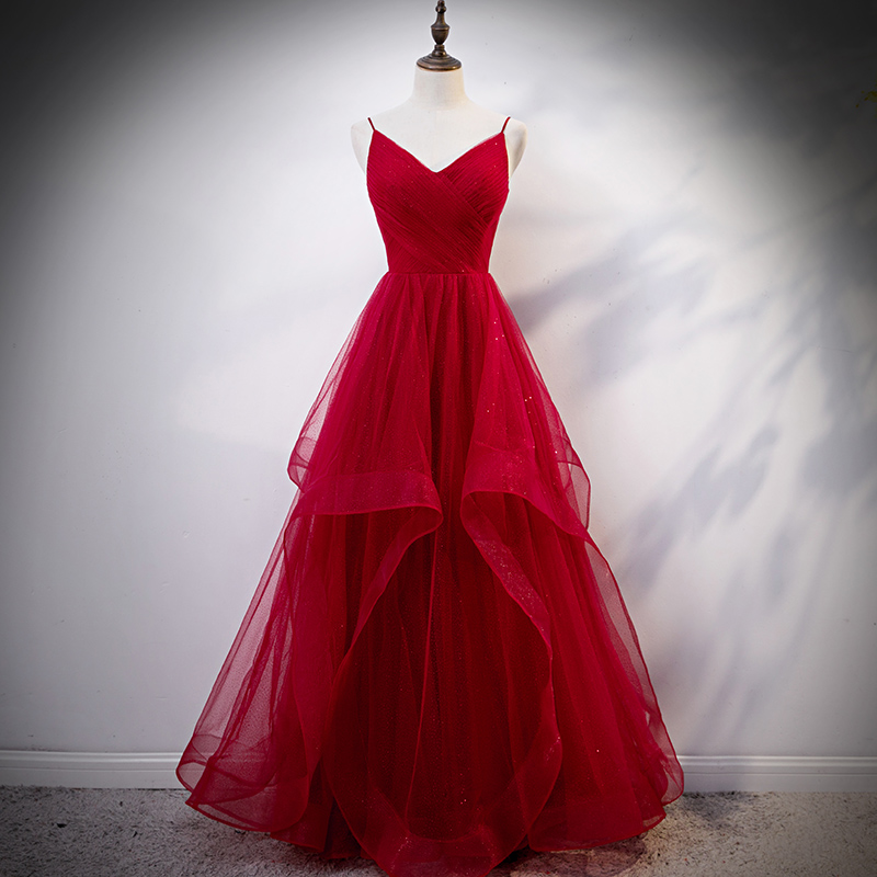 Stunning Red V-neck Layered Tulle Gown on Luulla