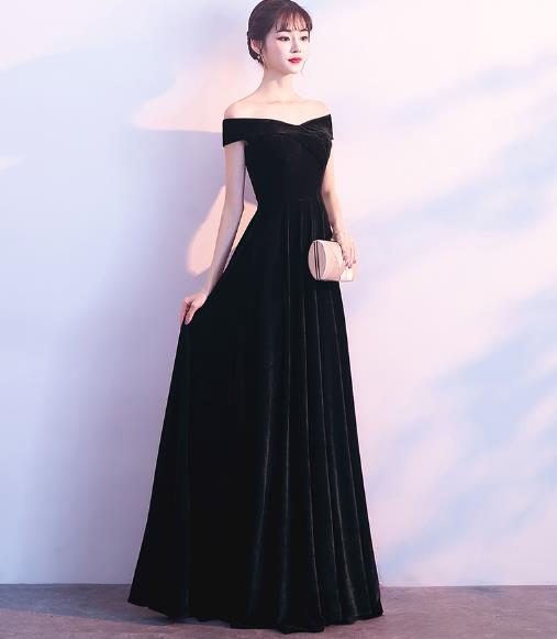 Black Velvet Long Bridesmaid Dress,hand Made Custom Long Party Dress Sa343