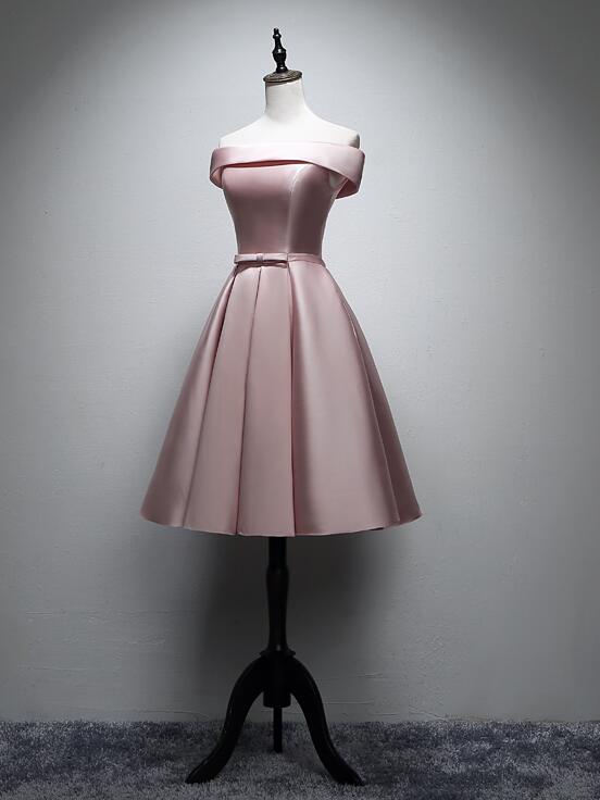 Cute Pink Knee Length Prom Dress, Satin Short Homecoming Dress Sa364
