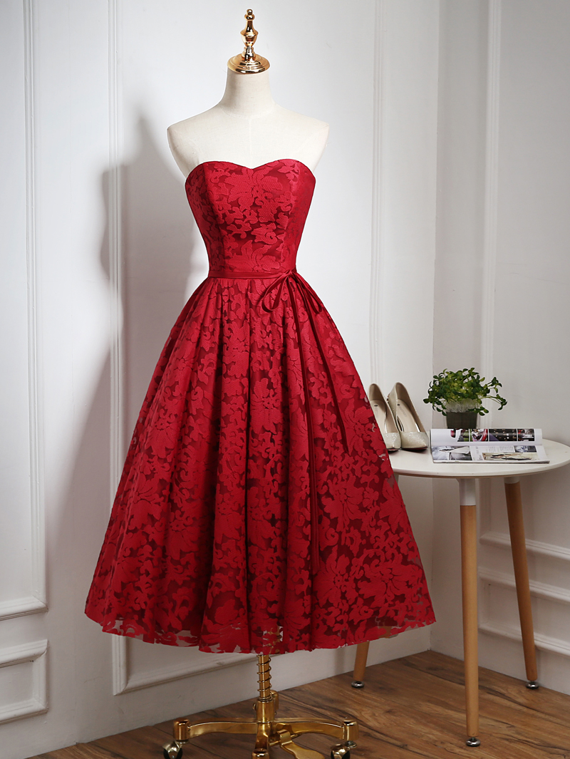 fitted lace wedding dress Strapless Red Appliques Mermaid Sleeveless Lace Long Prom Dress – Modsele main image 1