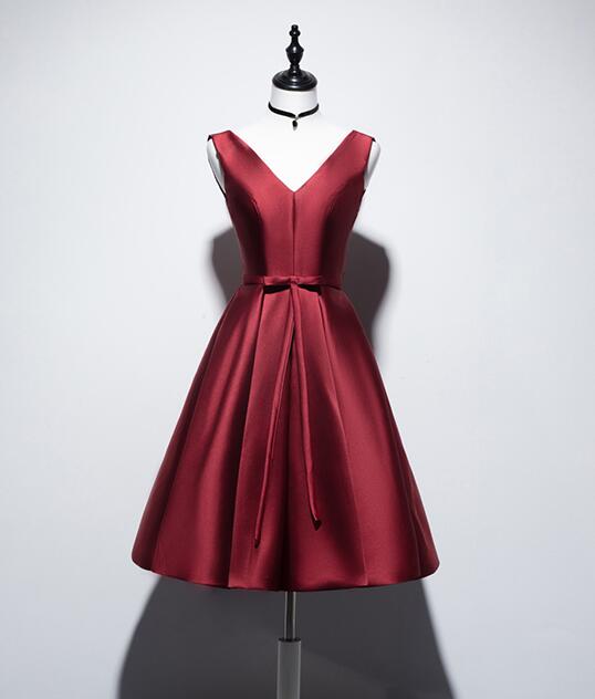 Sleeveless Burgundy V-neck Dress With Bow