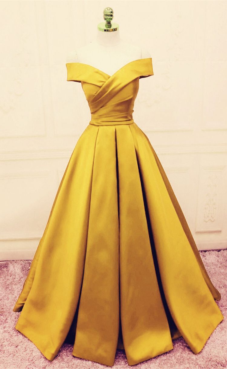 Charming A-line Gold Satin Floor Length Prom Dress Hand Made Custom Long Evening Party Dress Sa379