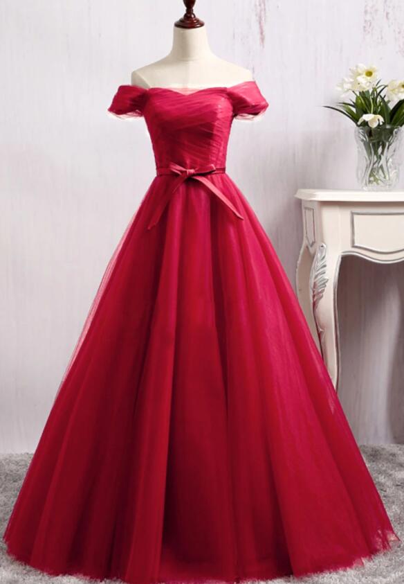 Hand Made Tulle Sweetheart Prom Dress, Cutom Wine Red Long Party Evening Dress Sa382