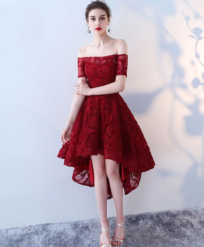 Red lace off the shoulder dress best sale