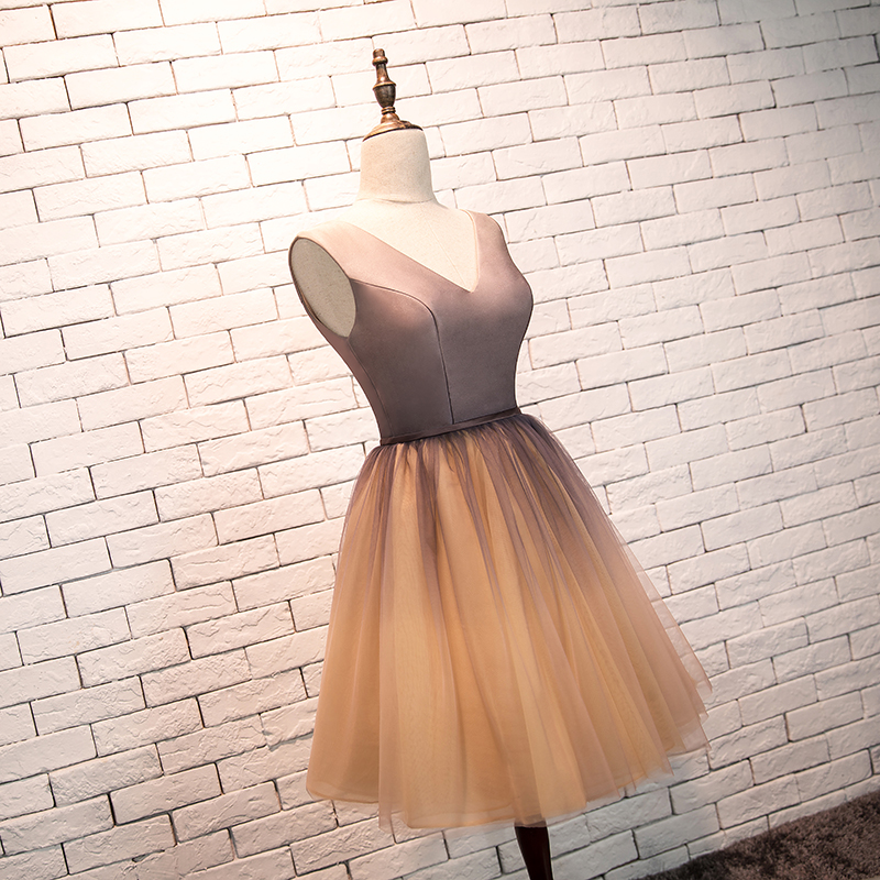 Champagne Knee Length V-neckline Party Dress, Short Homecoming Dress Sa630