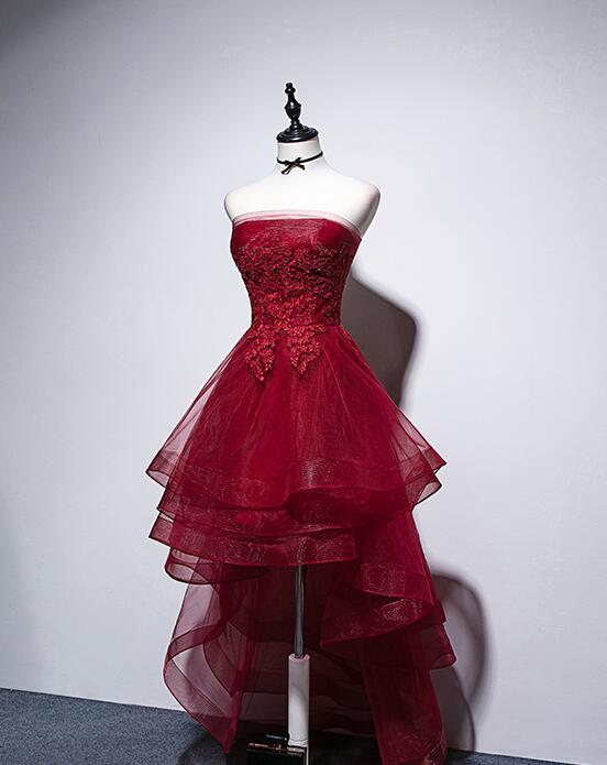 High Quality Wine Red High Low Lace Party Evening Dress, Women Homecoming Dresses Sa635