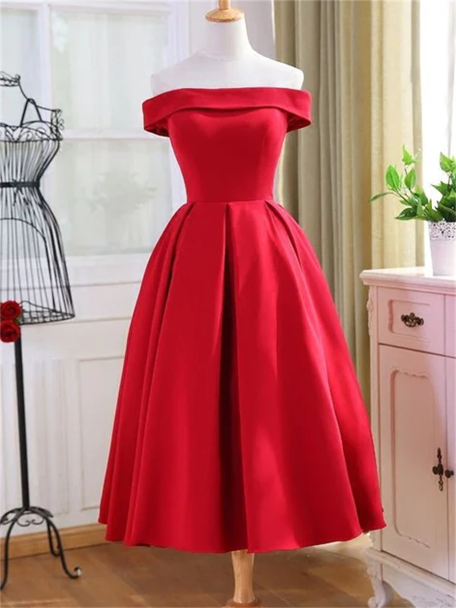 Charming Satin Red Off The Shoulder Homecoming Dress, Party Dress Sa678