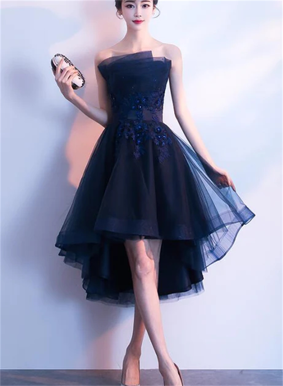 Midnight Blue Floral Hi-Low Cocktail Dress