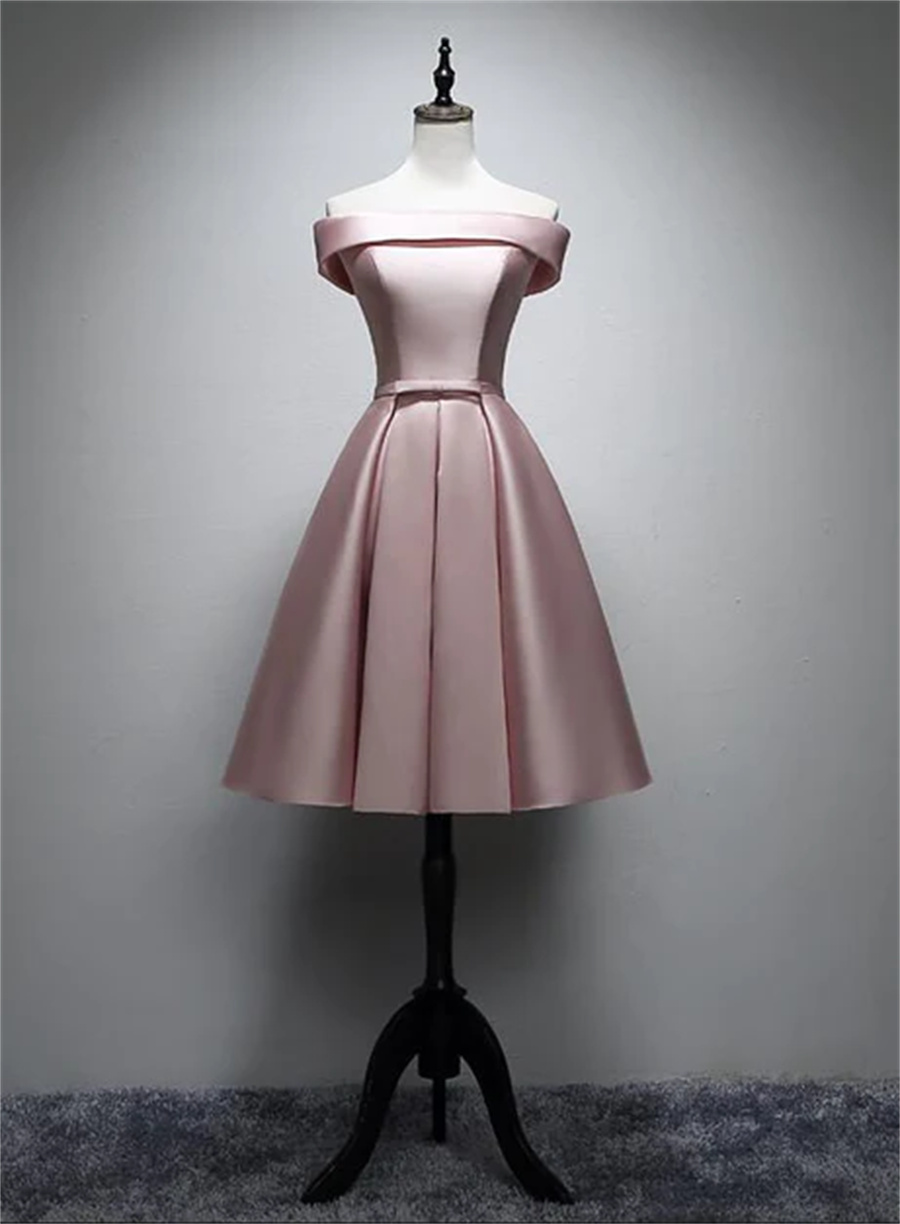 Pink Satin Off Shoulder Lace-up Party Dress, Pink Prom Dress Sa684