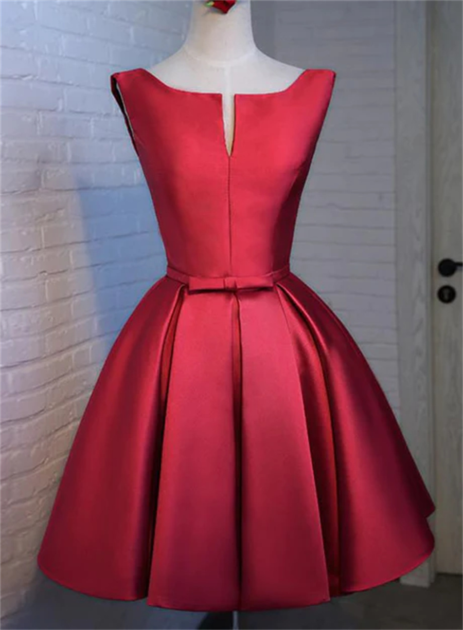 Cute Wine Red Satin Short Prom Dress , Party Dress Sa696