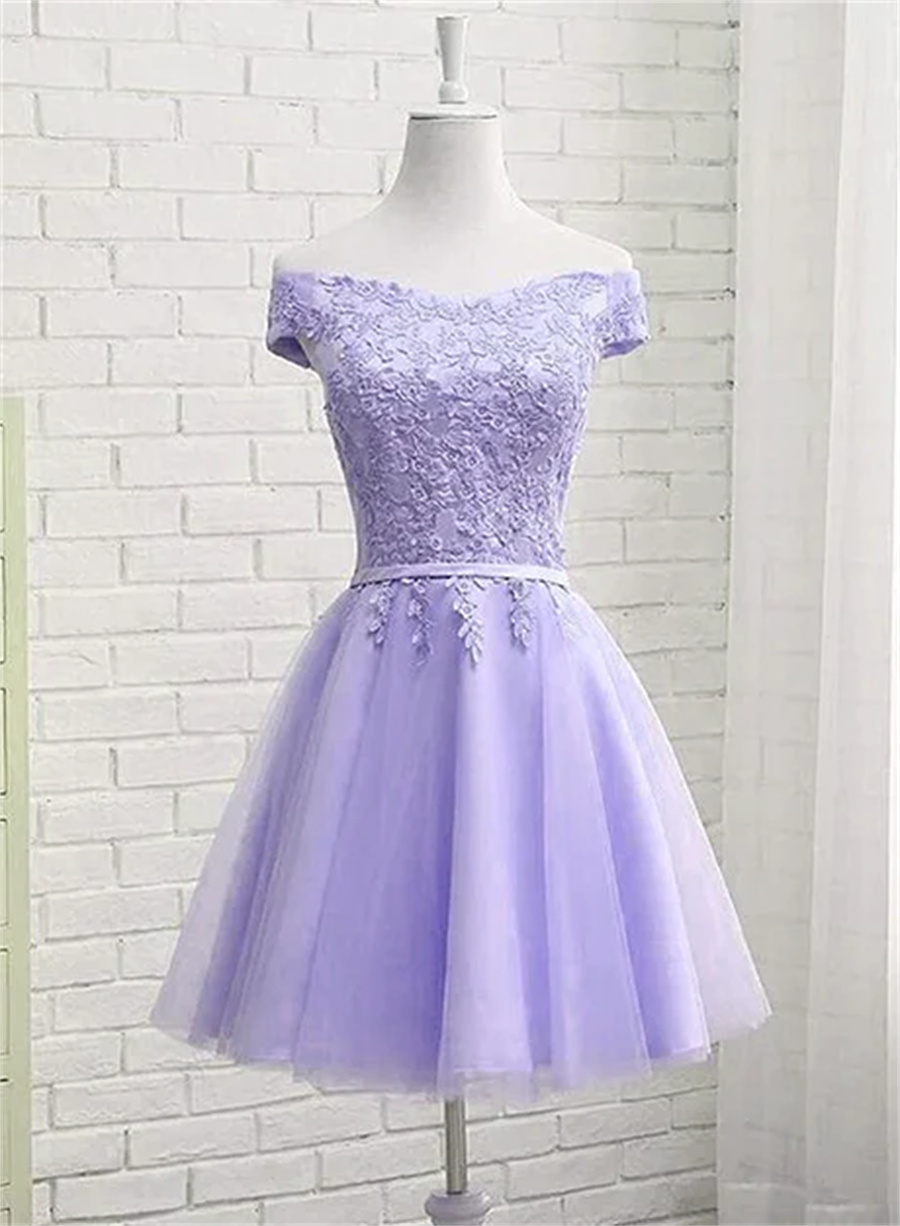 Light Purple Short Bridesmaid Dress Tulle With Lace Formal Dresses Sa731