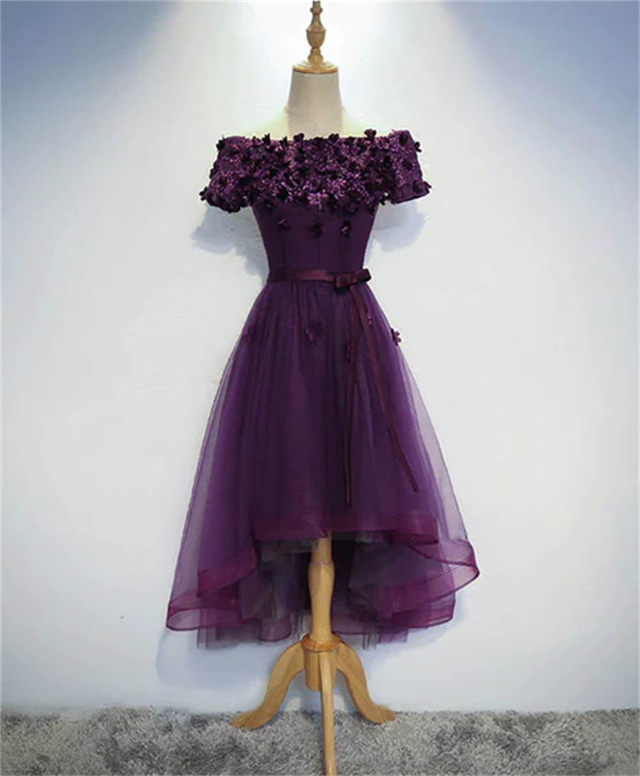Dark Purple High Low Formal Dress Cute Party Dresses Sa733