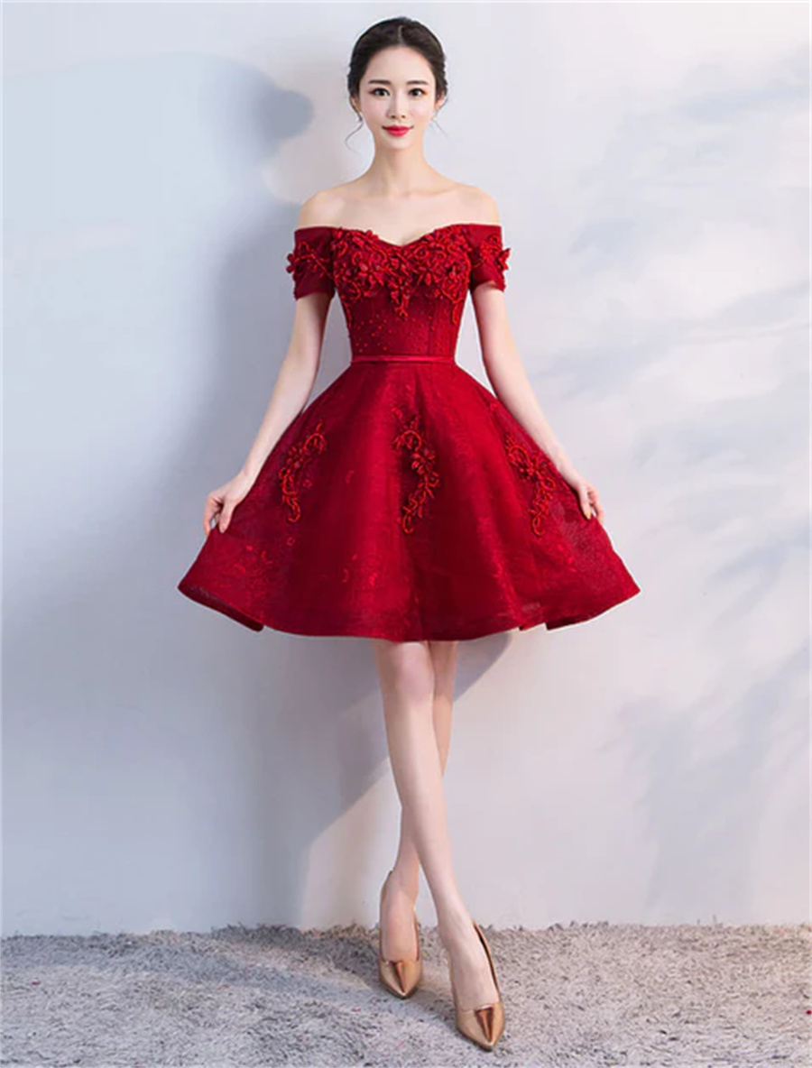 open lace back dress Happy Clothing Off-Shoulder Velvet Floral Maxi Dress in Red