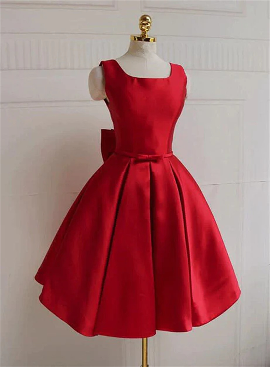 Red Satin Backless Short Party Dress Red Homecoming Dresses Sa757