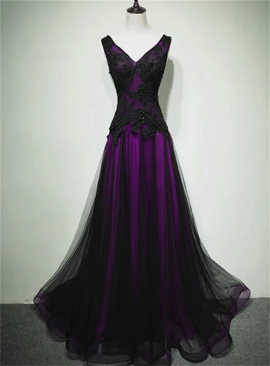 gothic evening dresses Black Plunging Designer Lace Sleeveless Tulle Gothic Wedding Dress, White / Nude Pink main image 0