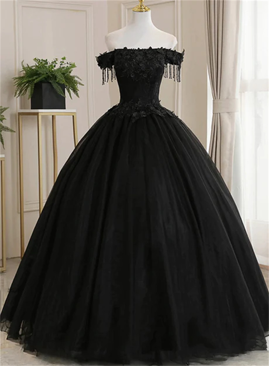 Black Off Shoulder Sweet 16 Formal Dress With Lace Black Long Prom Dress Sa790