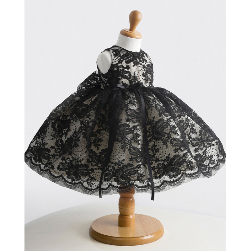 Children's Dress Tutu Skirt Girls Piano Performance Host Princess Dress Wedding Flower Girl Black Dress Fk17