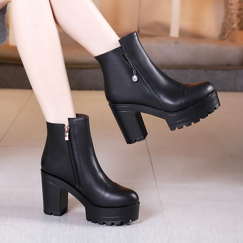 Thick-soled Short Boots Autumn And Winter Thick-heeled Waterproof Platform High-heeled Muffin Martin Boots Large Size H184