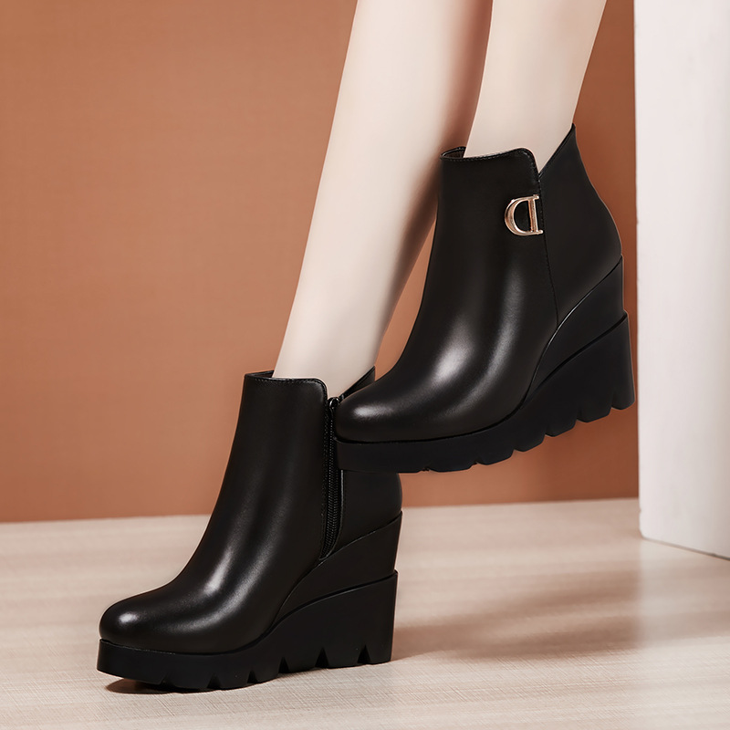 Black wedge heel boots womens sales