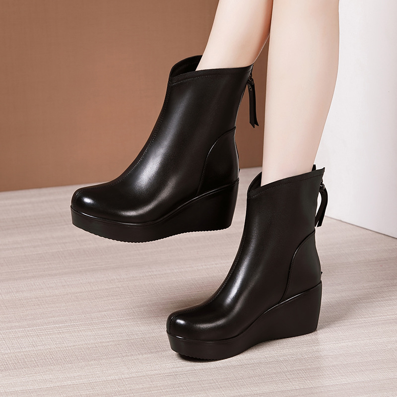 Womens black leather wedge boots cheap