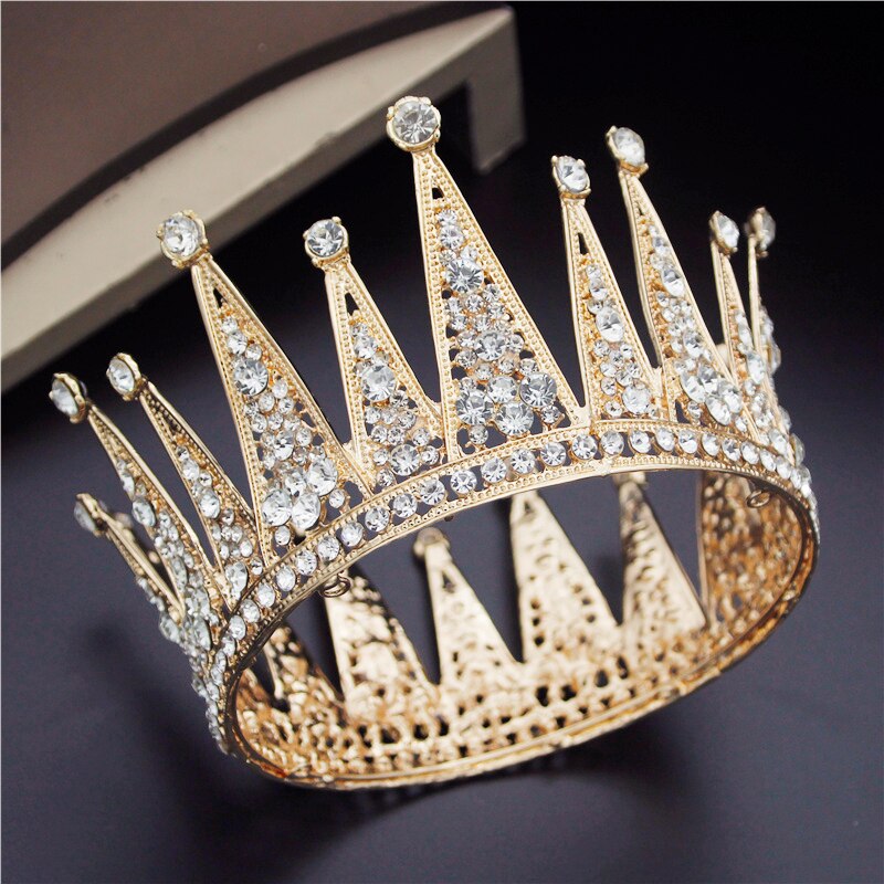 Royal Queen Crown Full Circle Rhinestone Metal Tiaras And Crowns Bridal Diadem Headdress Wedding Hair Jewelry Head Ornaments Je09