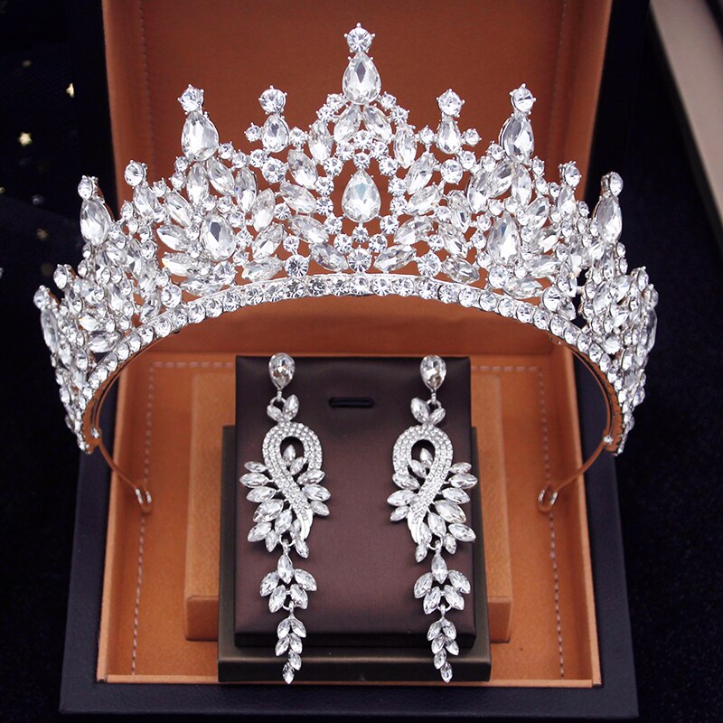 Gorgeous Crystal Wedding Crown With Earrings Bride Tiaras Pageant Prom Bridal Tiaras And Crowns Hair Jewelry Accessories Je19