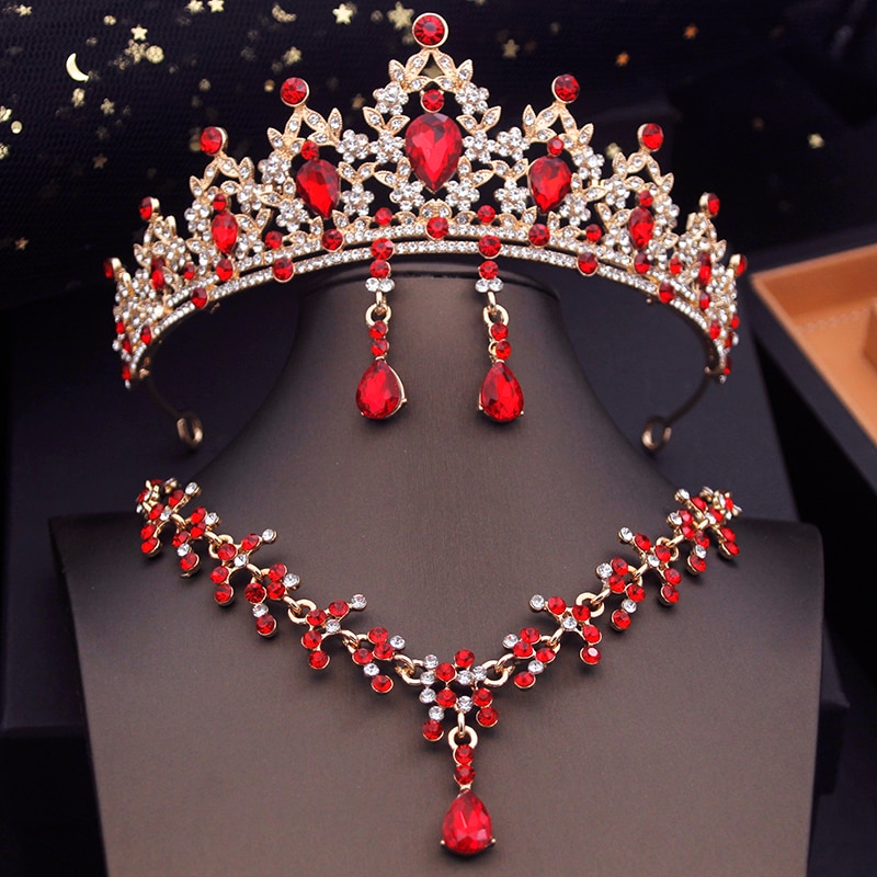 Princess Crown Bridal Jewelry Sets For Girls Blue Tiaras Choker Necklace Sets Bride Wedding Dress Prom Jewelry Accessories Je21