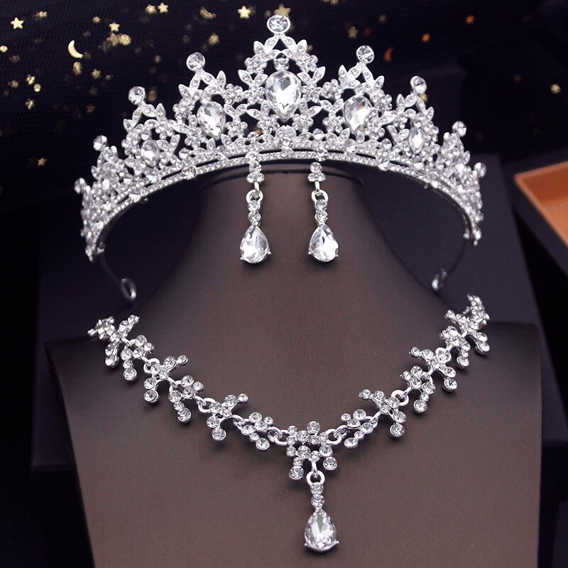 Princess Crown Bridal Jewelry Sets For Girls Blue Tiaras Choker Necklace Sets Bride Wedding Dress Prom Jewelry Accessories Je22