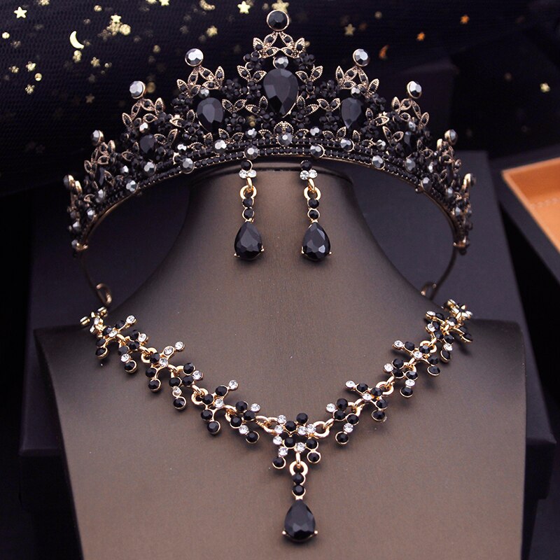 Princess Crown Bridal Jewelry Sets For Girls Blue Tiaras Choker Necklace Sets Bride Wedding Dress Prom Jewelry Accessories Je24