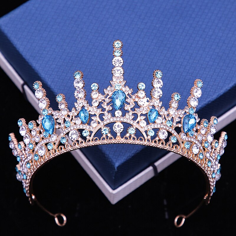Crystal Sapphire Blue Rhinestone Bridal Tiara Crown